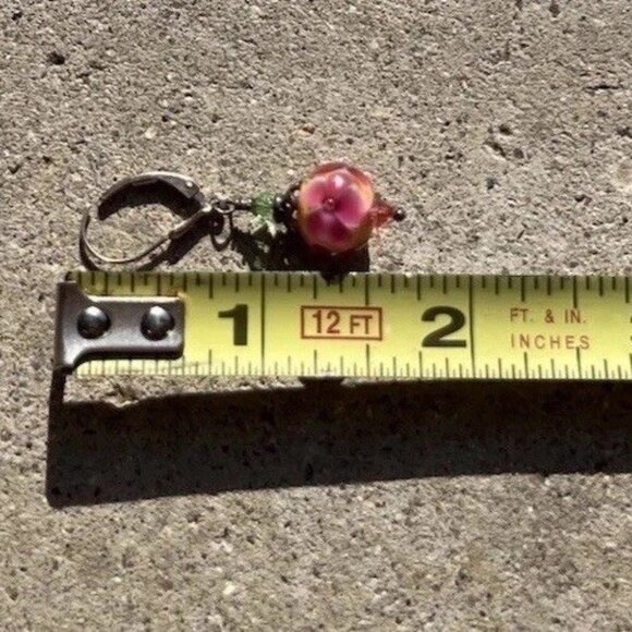 Vintage Sterling Silver Dangle Floral Beaded Pink Multicolor Flower Earrings - Picture 7 of 10